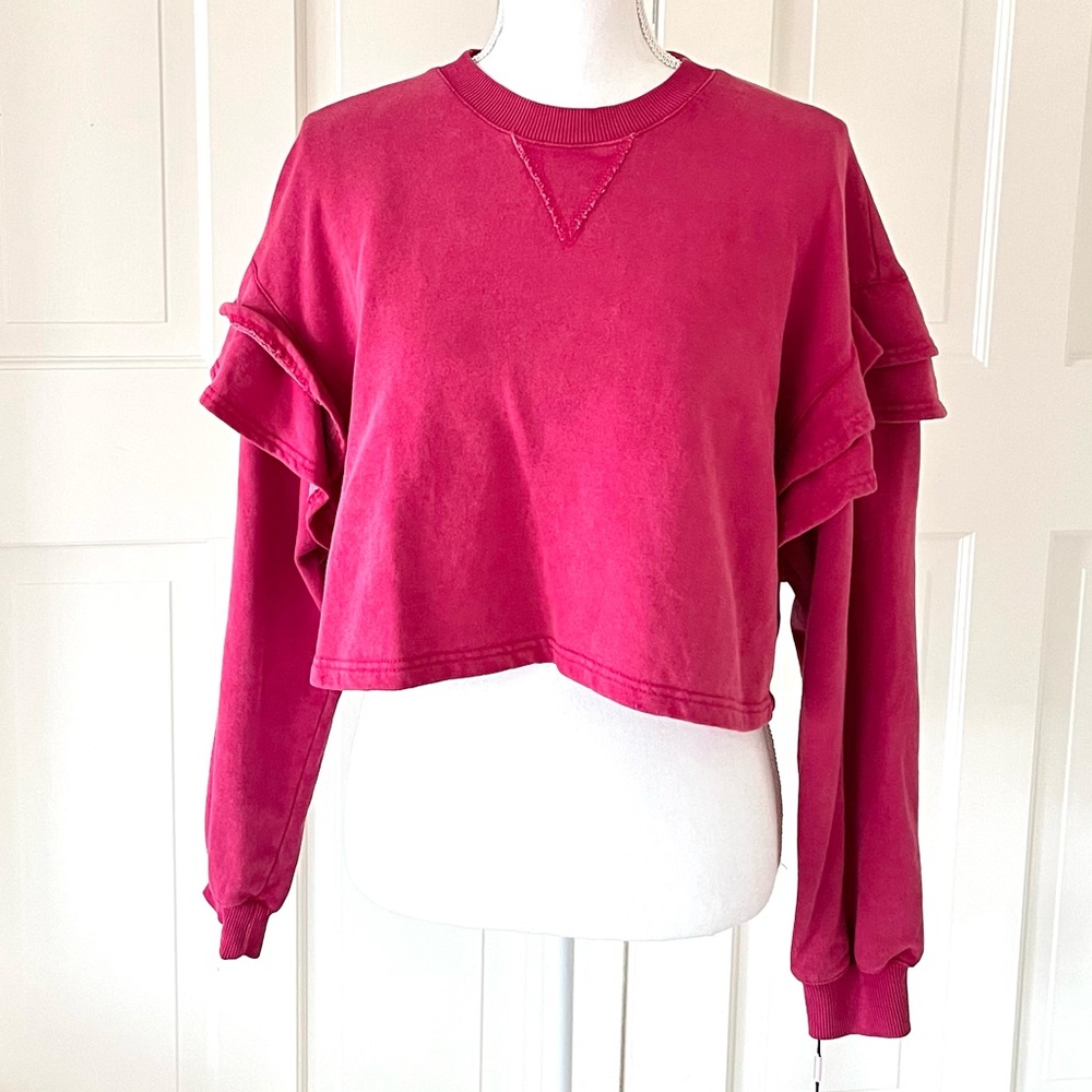 NWT Avec Les Filles crimson red cropped sweatshirt S